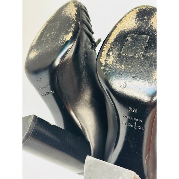 Tom Ford Black Leather Fringe Lace-Up Ankle Boots Size 35.5 Block Heel Booties - Picture 6 of 10